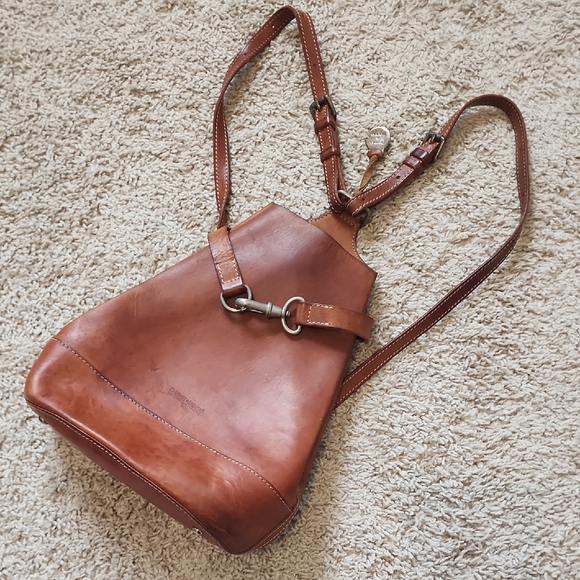 Dooney & Bourke Handbags - vintage 1990s Dooney & Bourke Alto Pyramid backpack in British Tan leather